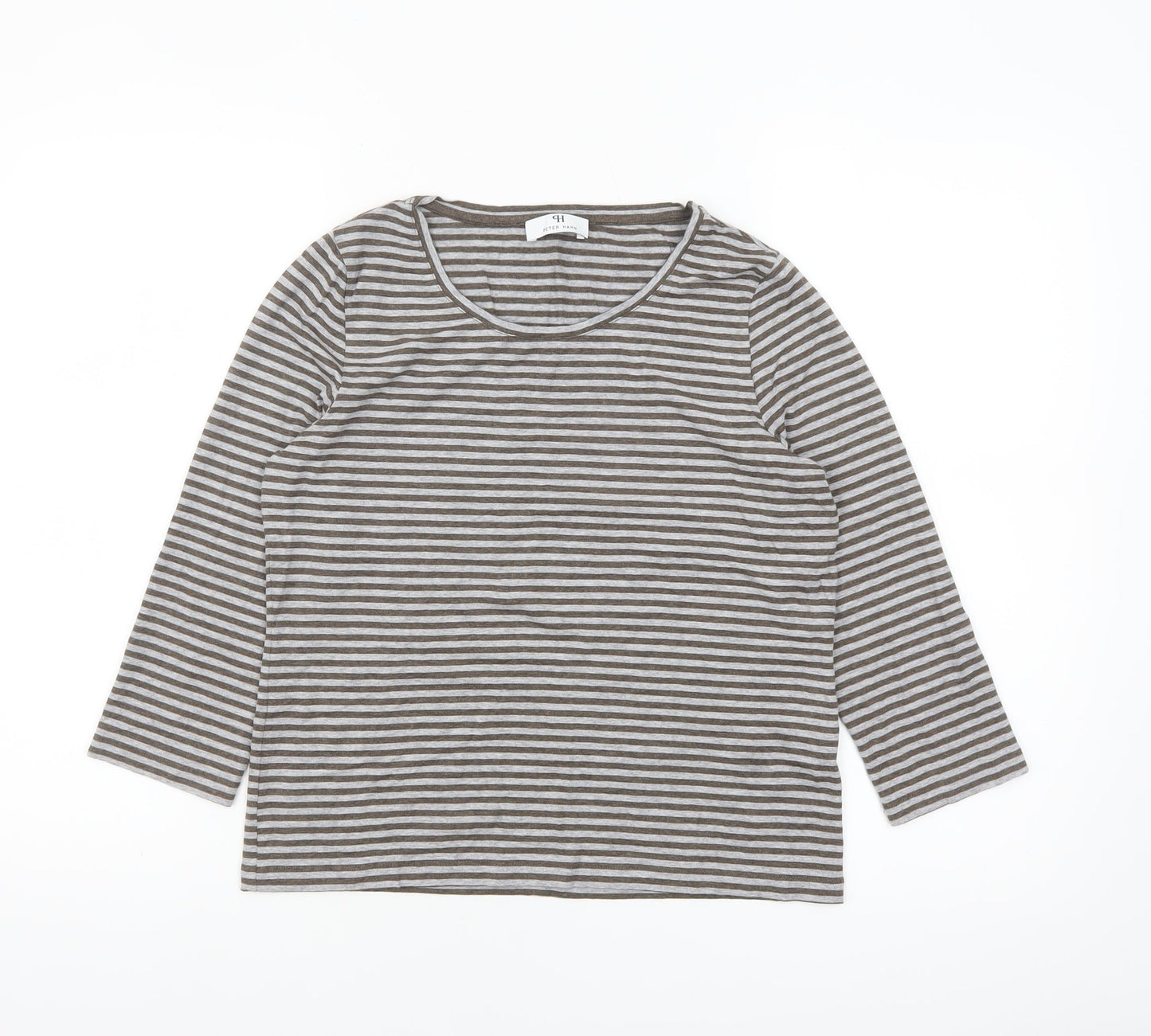 Peter Hahn Women’s Brown Striped Jersey Top Size 10 3/4 Sleeve