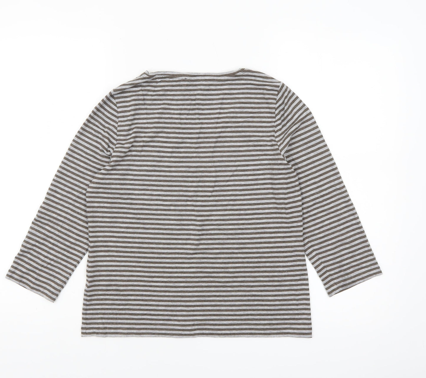 Peter Hahn Women’s Brown Striped Jersey Top Size 10 3/4 Sleeve