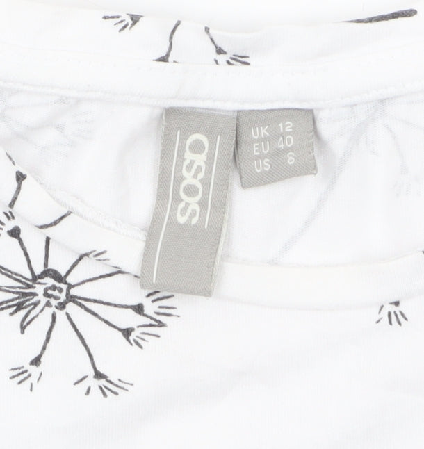 ASOS Women’s White Floral Cotton T-Shirt UK 12 Short Sleeve