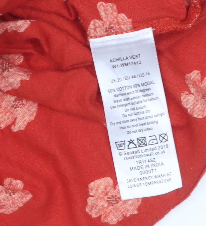 Seasalt Cornwall Women's Red Floral Cotton Modal Sleeveless Top UK 20