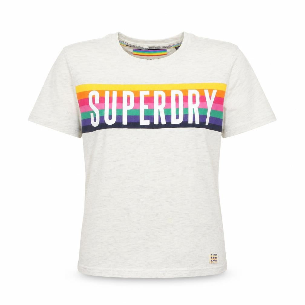 Superdry Womens White Rainbow Logo T-Shirt Size 4 Regular Fit
