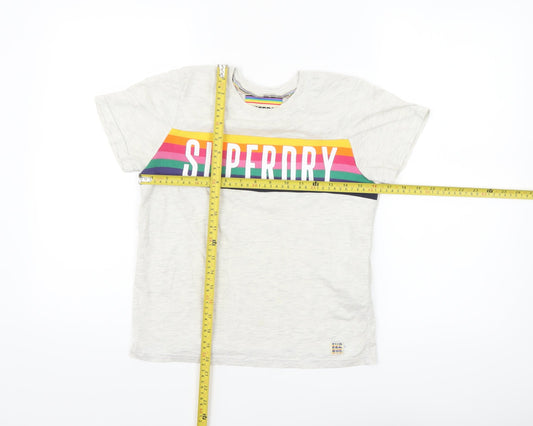 Superdry Womens White Rainbow Logo T-Shirt Size 4 Regular Fit