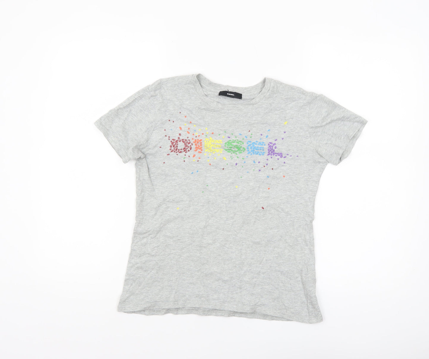 Diesel Women's Grey Cotton Rainbow Logo T-Shirt Size S