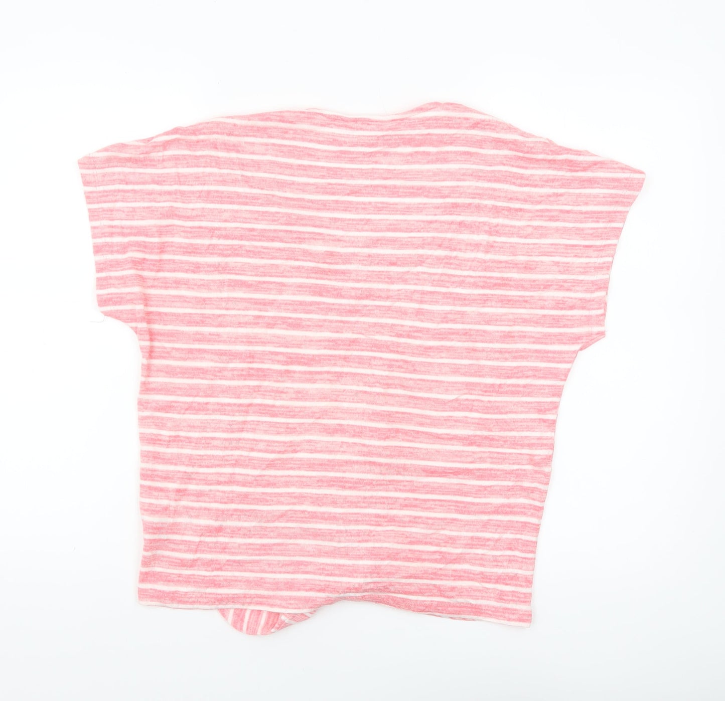 Cotton Traders Women's Pink Striped Tie Front Cropped V-Neck T-Shirt Size 12