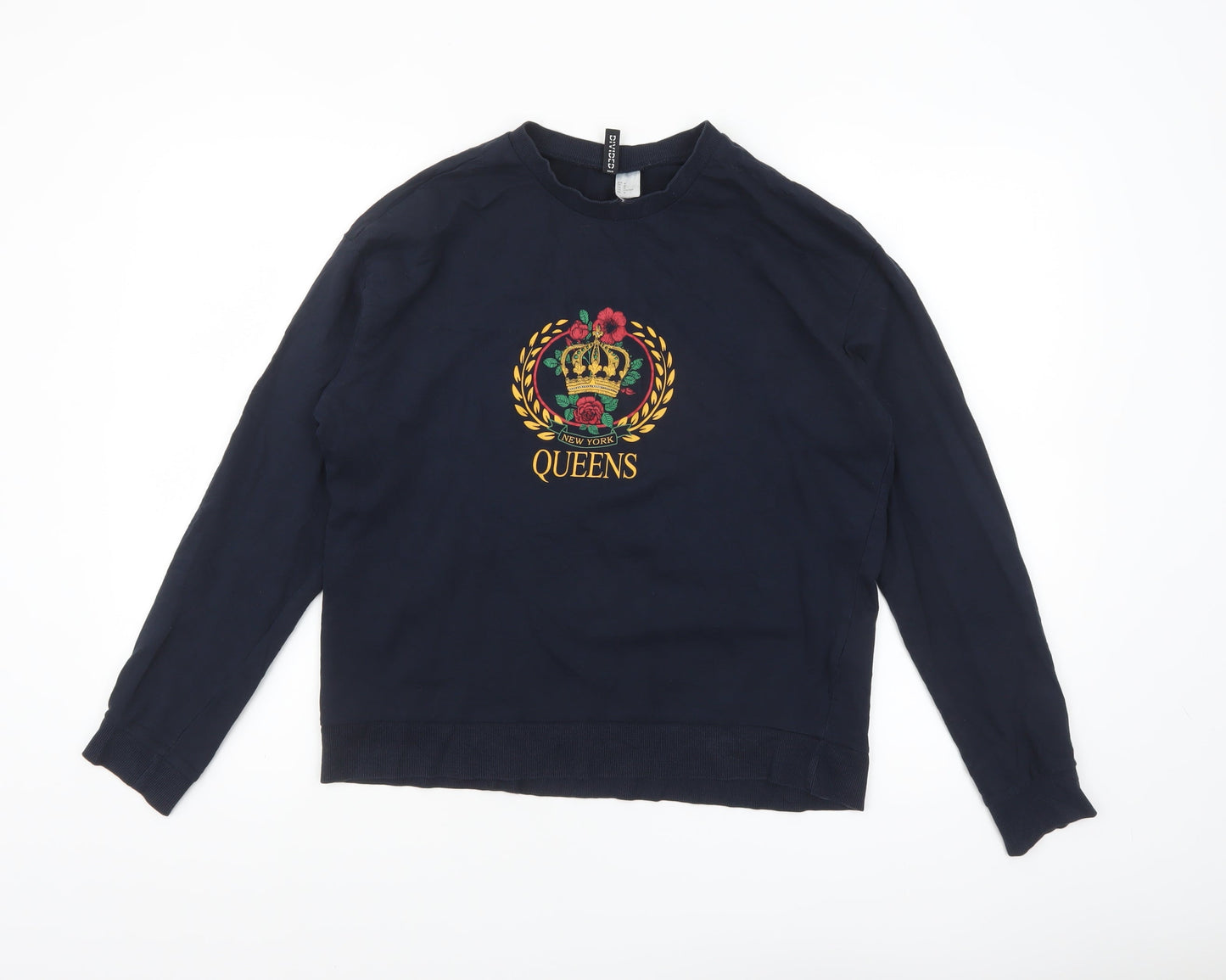 H&M Divided Womens Navy Blue Long Sleeve Crew Neck T-Shirt Size 12