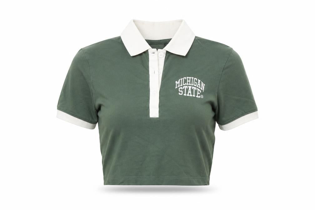 MSU Michigan State University Women's Green Cropped Polo Shirt 2XS