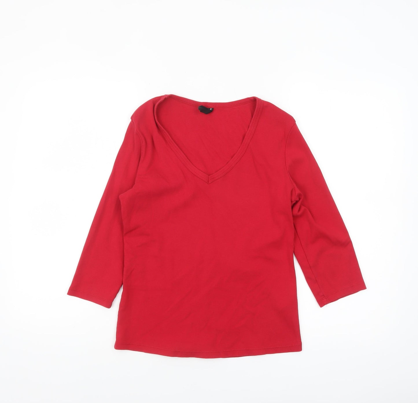 Marks and Spencer Women's Red V-Neck 3/4 Sleeve Cotton T-Shirt Size 14