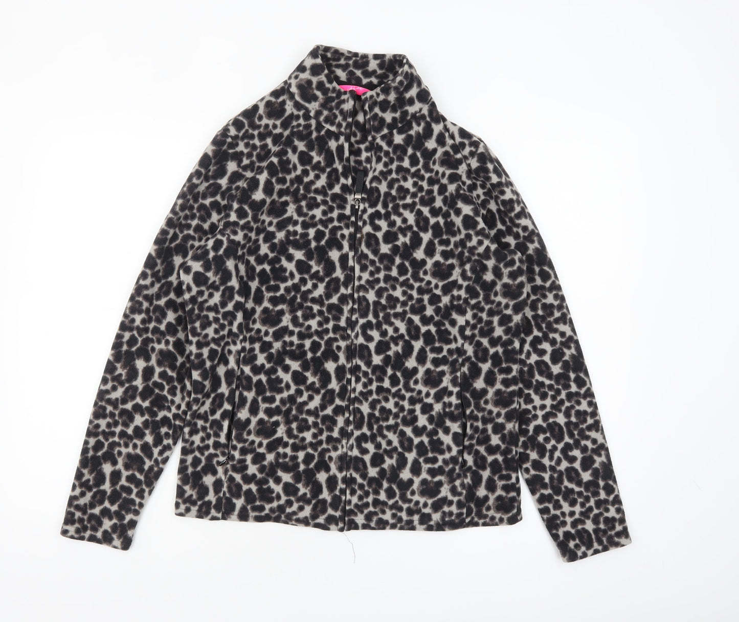 Marks and Spencer Womens Grey Leopard Print Fleece Zip Jacket Size 14