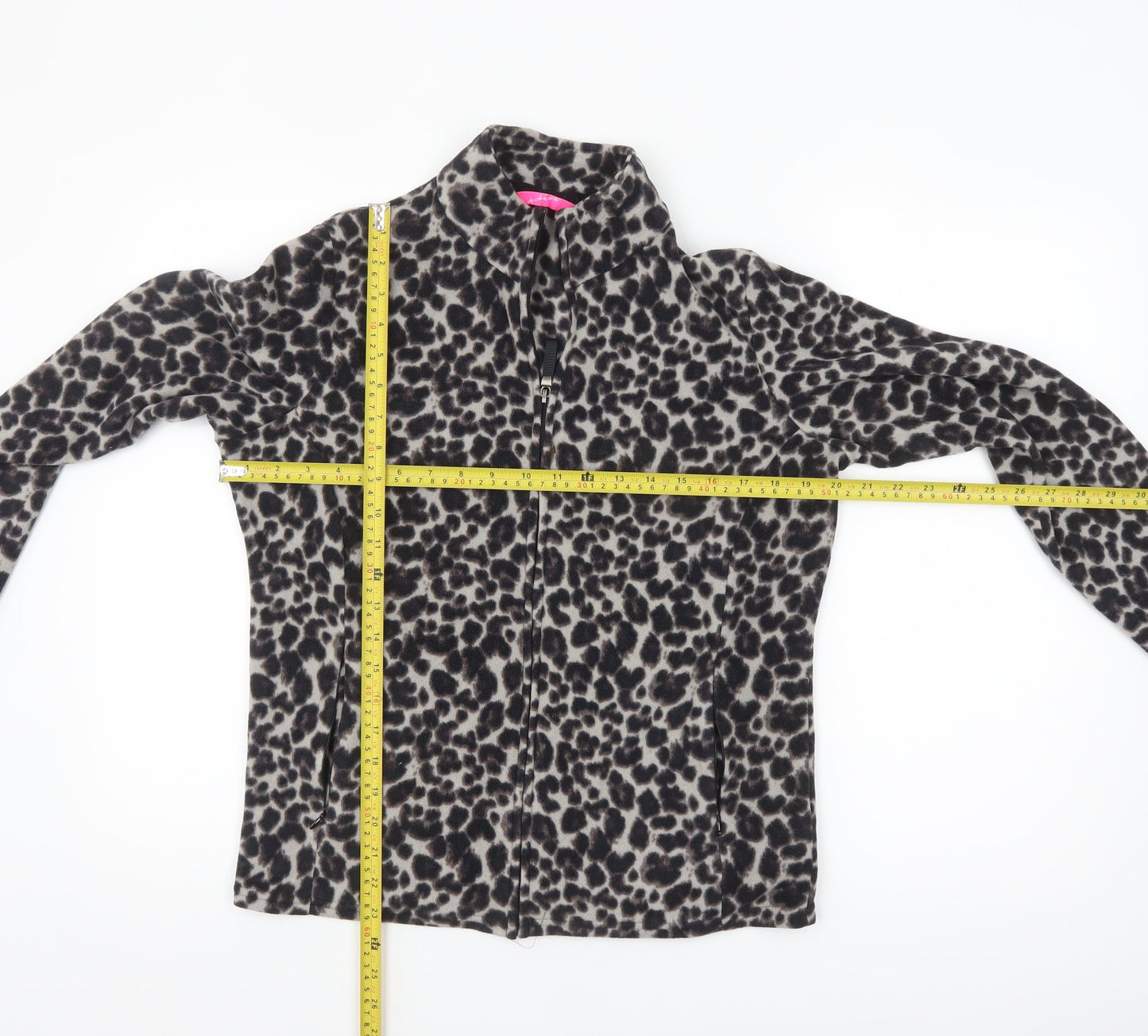 Marks and Spencer Womens Grey Leopard Print Fleece Zip Jacket Size 14