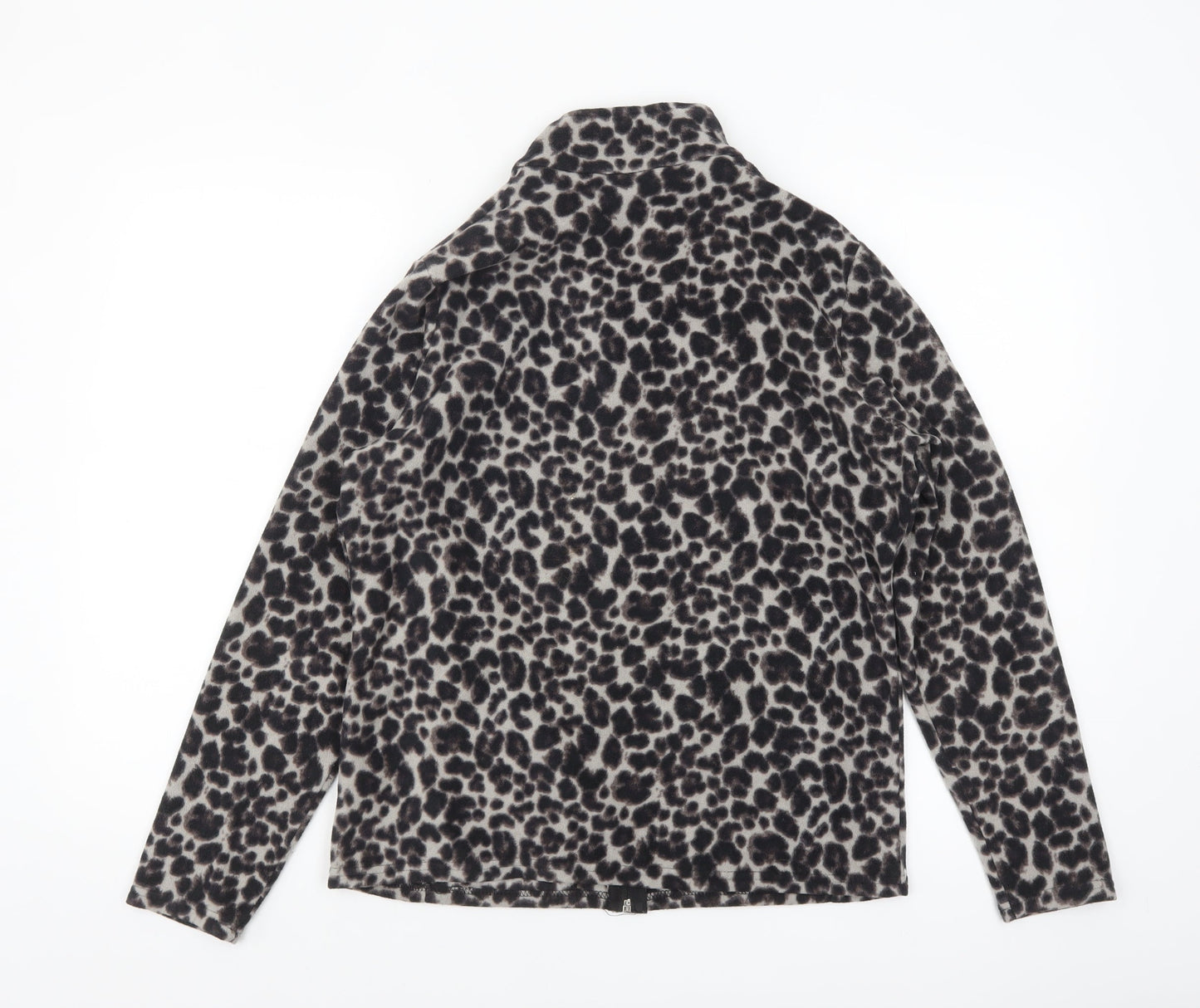 Marks and Spencer Womens Grey Leopard Print Fleece Zip Jacket Size 14