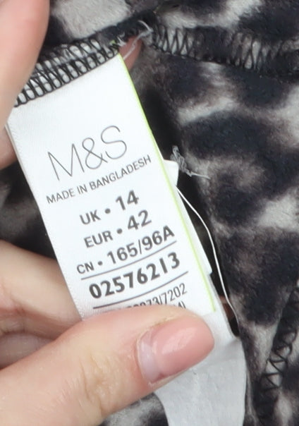 Marks and Spencer Womens Grey Leopard Print Fleece Zip Jacket Size 14