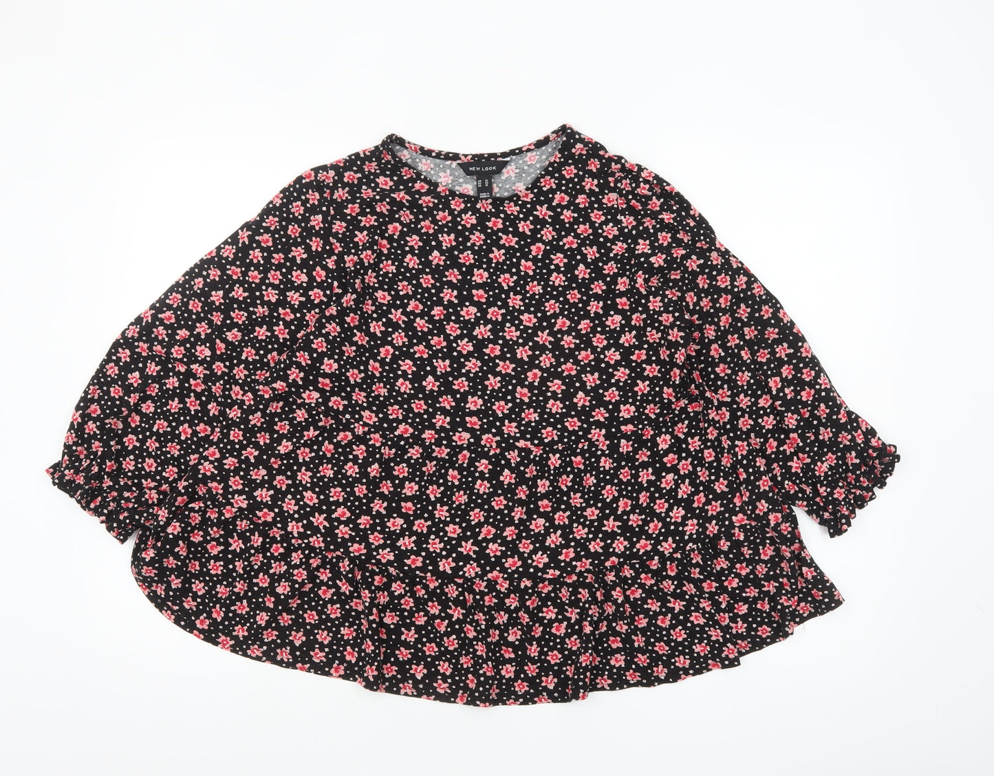 New Look Women’s Black Floral Tunic Blouse Size 14 Long Sleeve