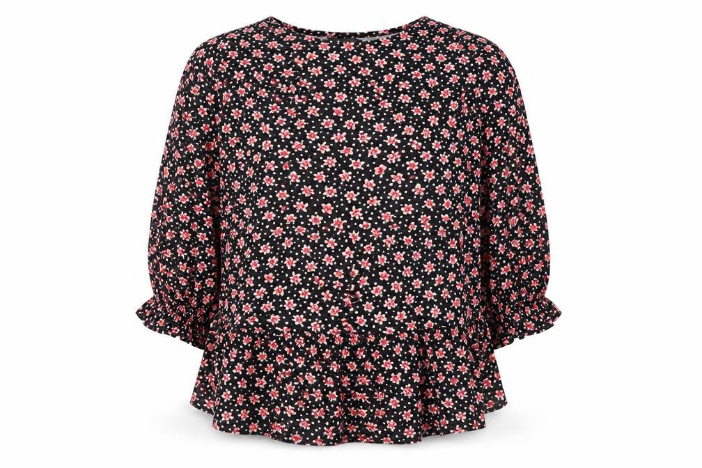 New Look Women’s Black Floral Tunic Blouse Size 14 Long Sleeve