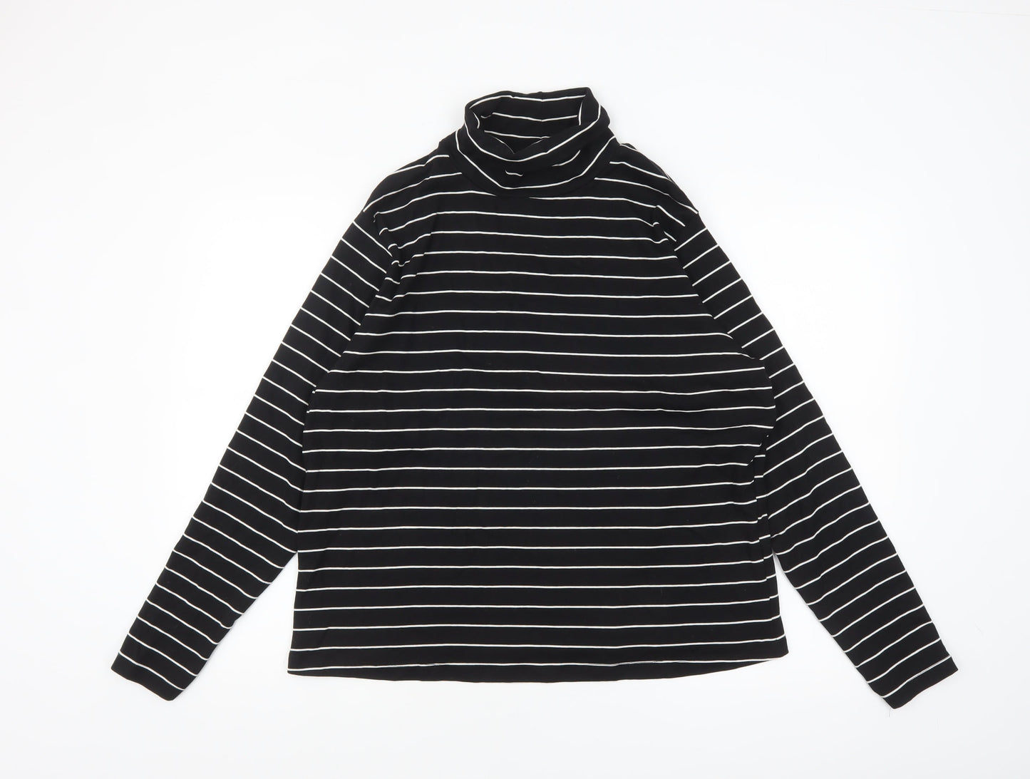 Dunnes Women Black Striped Roll Neck Long Sleeve Cotton Blend Top 2XL