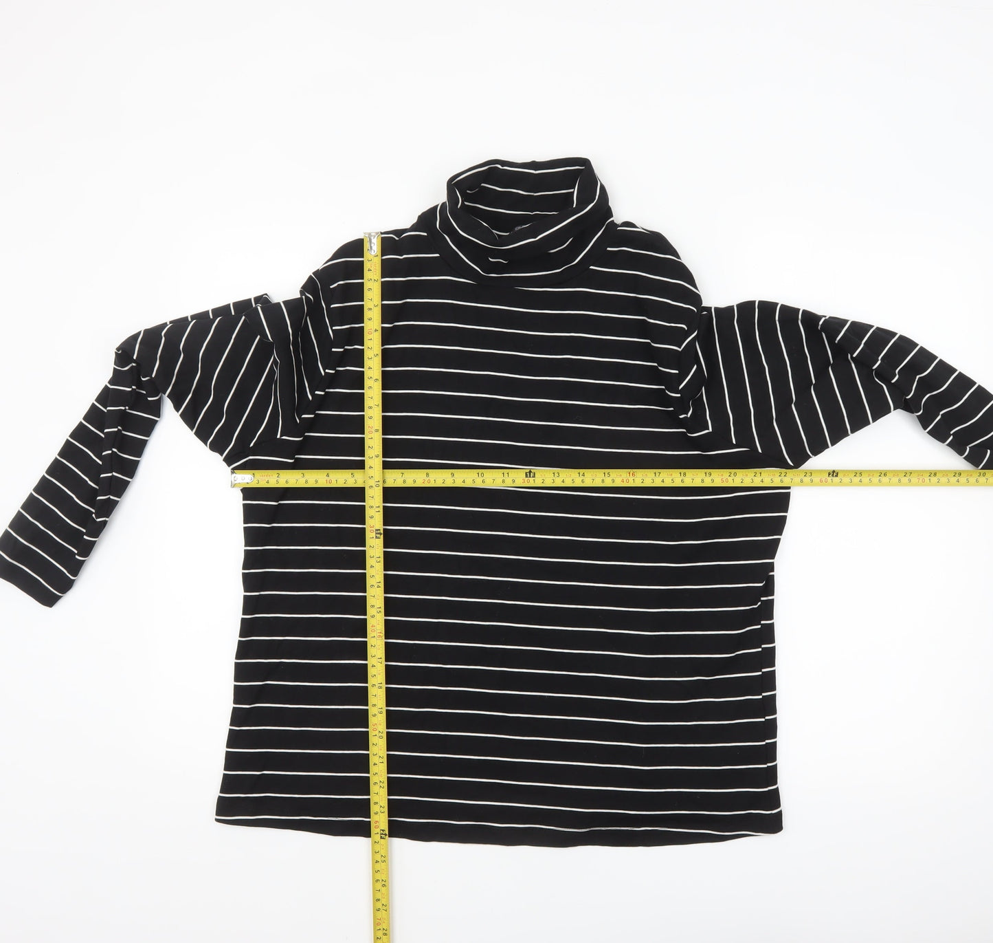 Dunnes Women Black Striped Roll Neck Long Sleeve Cotton Blend Top 2XL
