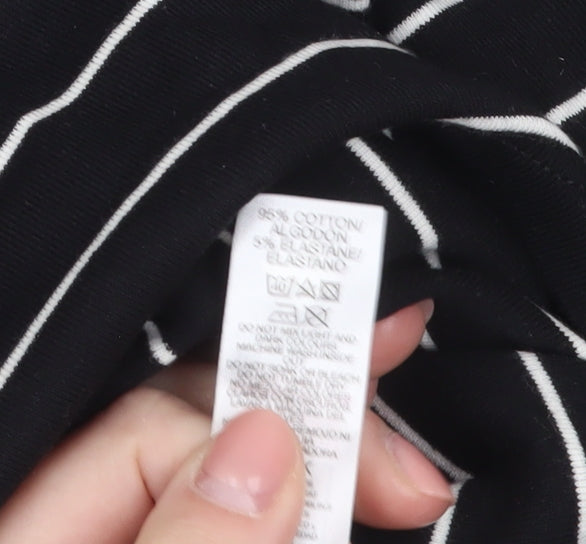 Dunnes Women Black Striped Roll Neck Long Sleeve Cotton Blend Top 2XL