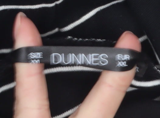 Dunnes Women Black Striped Roll Neck Long Sleeve Cotton Blend Top 2XL