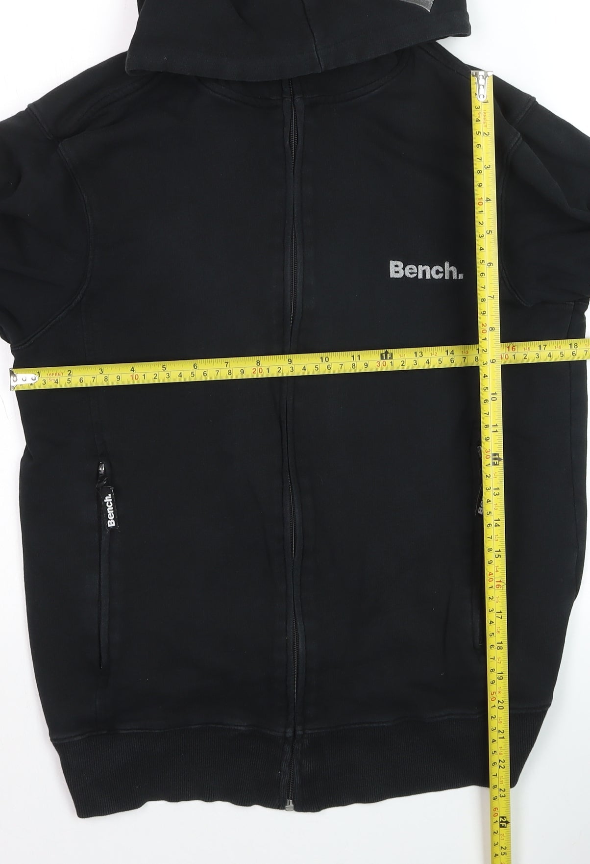 Bench Men Black Full Zip Cotton Hoodie M Logo Hooded Sweatshirt
