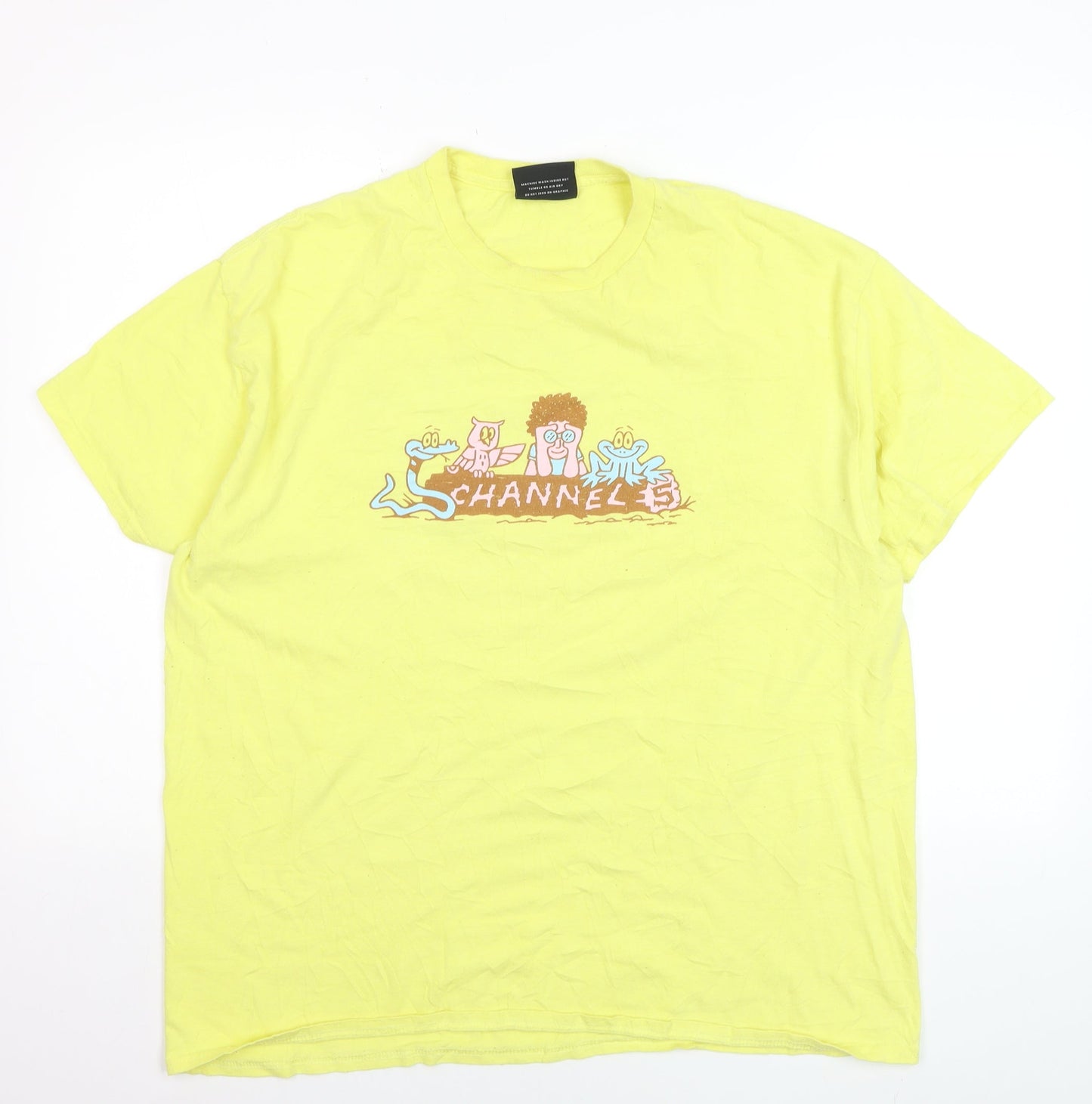 Channel 5 Men’s Yellow Graphic Print T-Shirt XL Cotton Retro Style