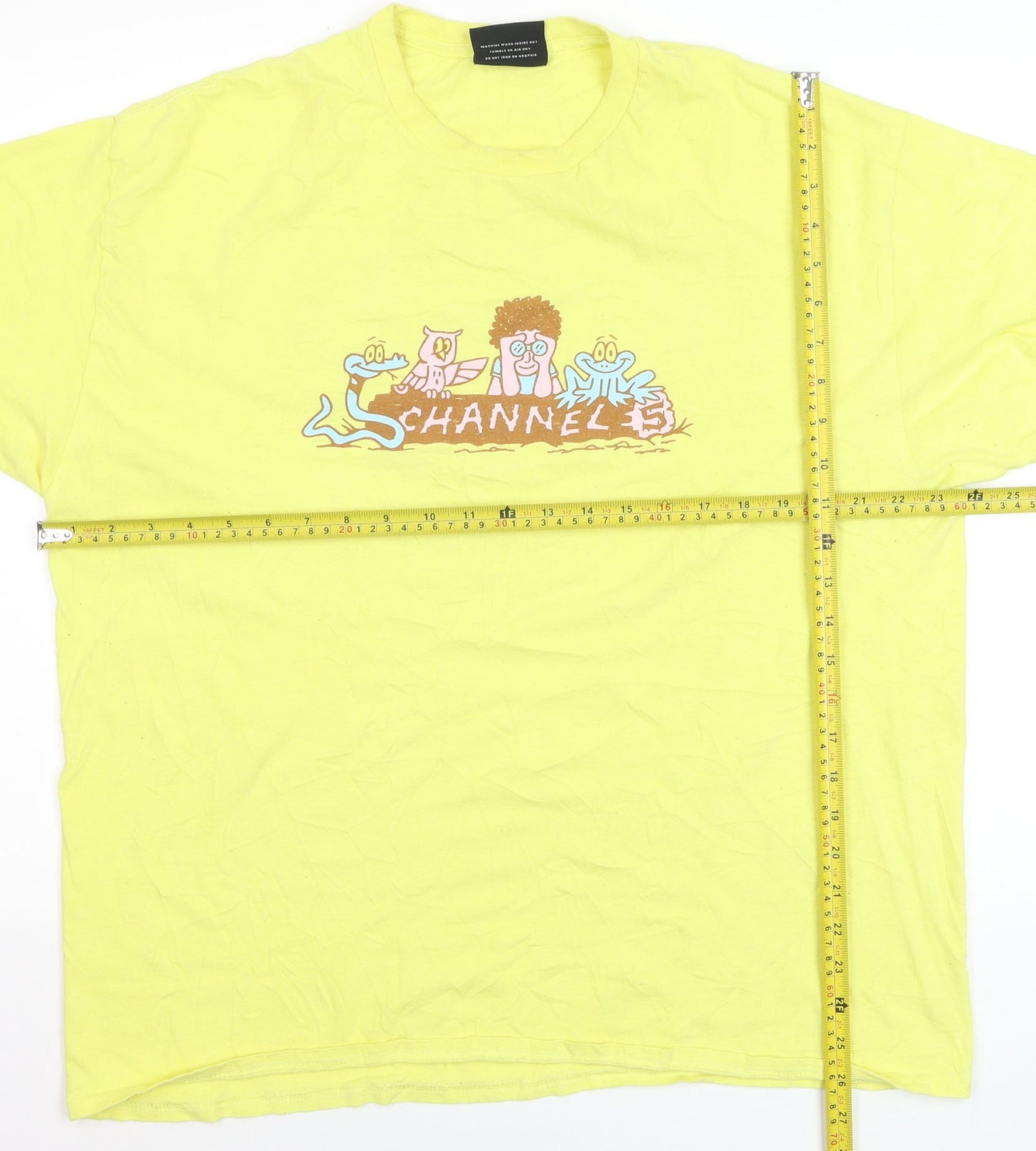 Channel 5 Men’s Yellow Graphic Print T-Shirt XL Cotton Retro Style