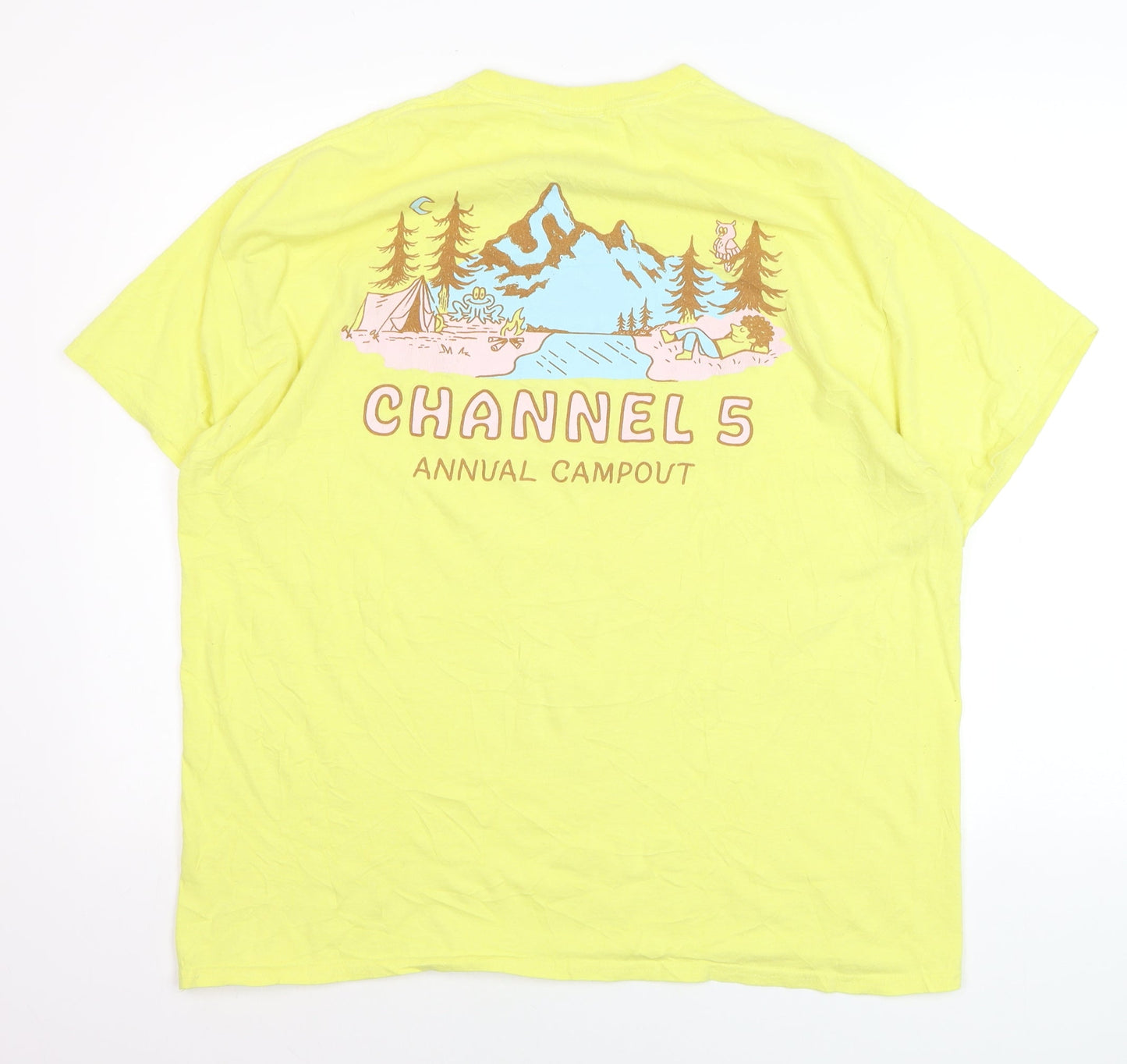 Channel 5 Men’s Yellow Graphic Print T-Shirt XL Cotton Retro Style