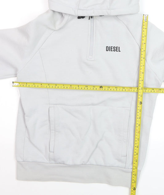 Diesel Men's White Small 1/2 Zip Hooded Sweatshirt Fleece