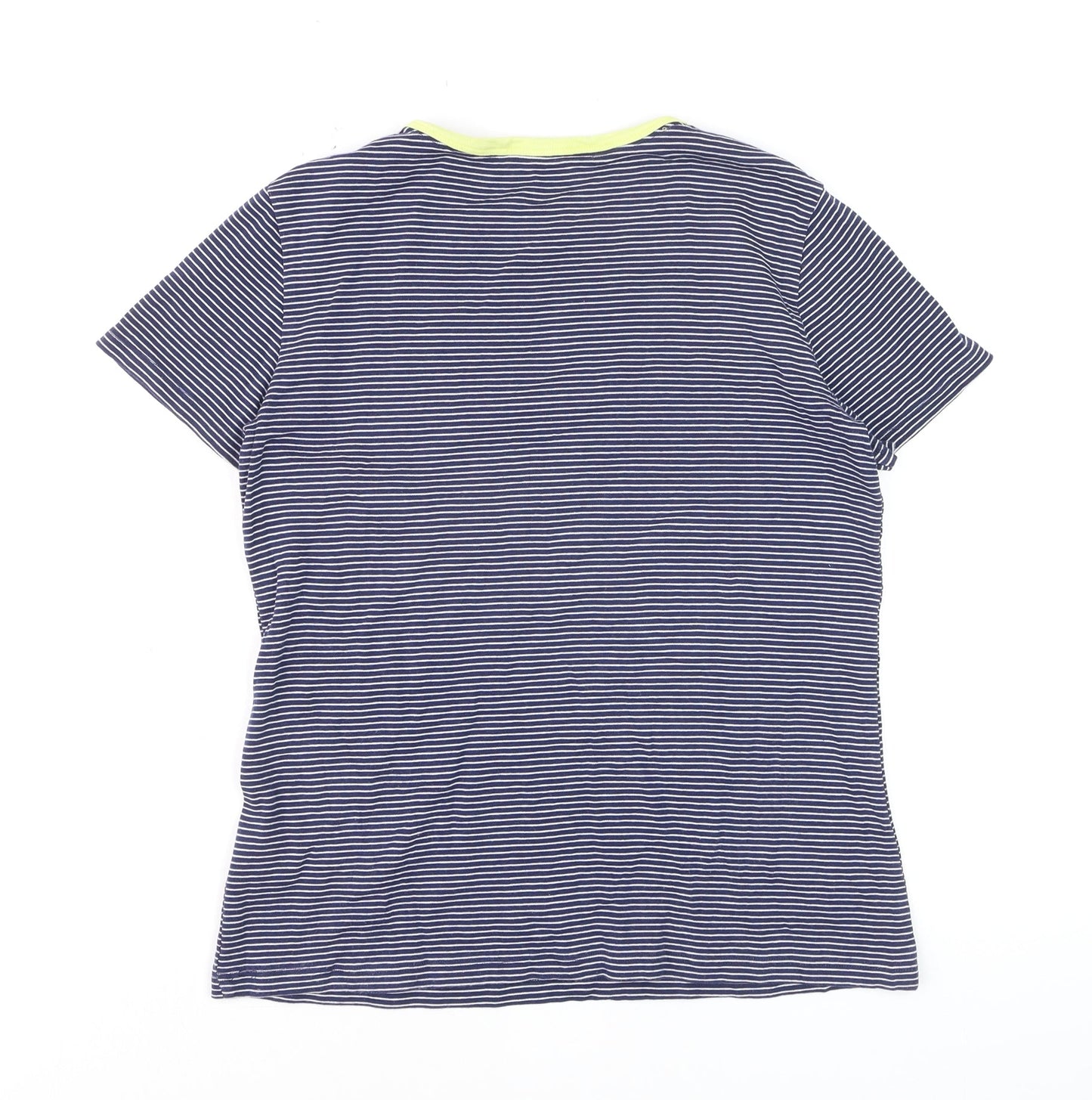 Lands' End Men Blue Striped Cotton Crew Neck Short Sleeve T-Shirt S