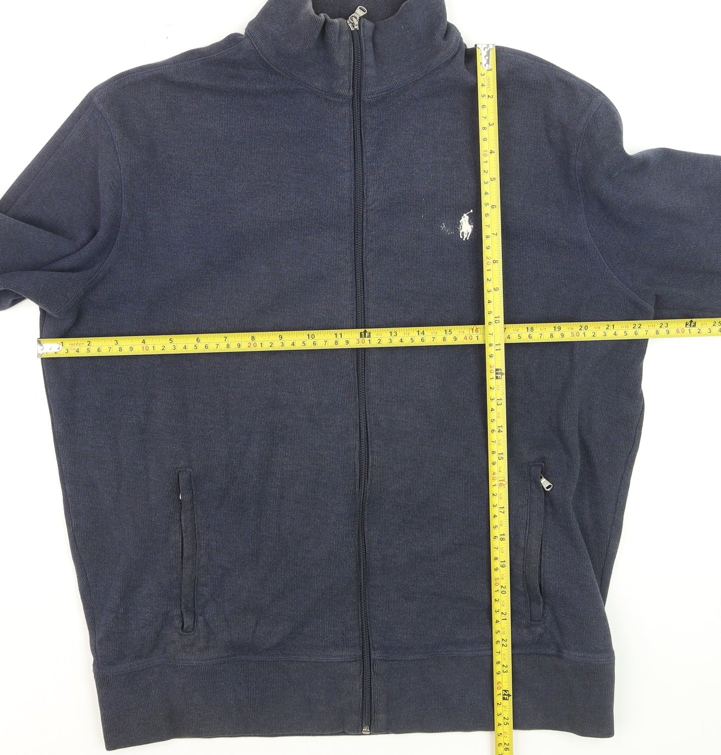 Polo Ralph Lauren Men's Blue Full Zip High Neck Jumper Size L
