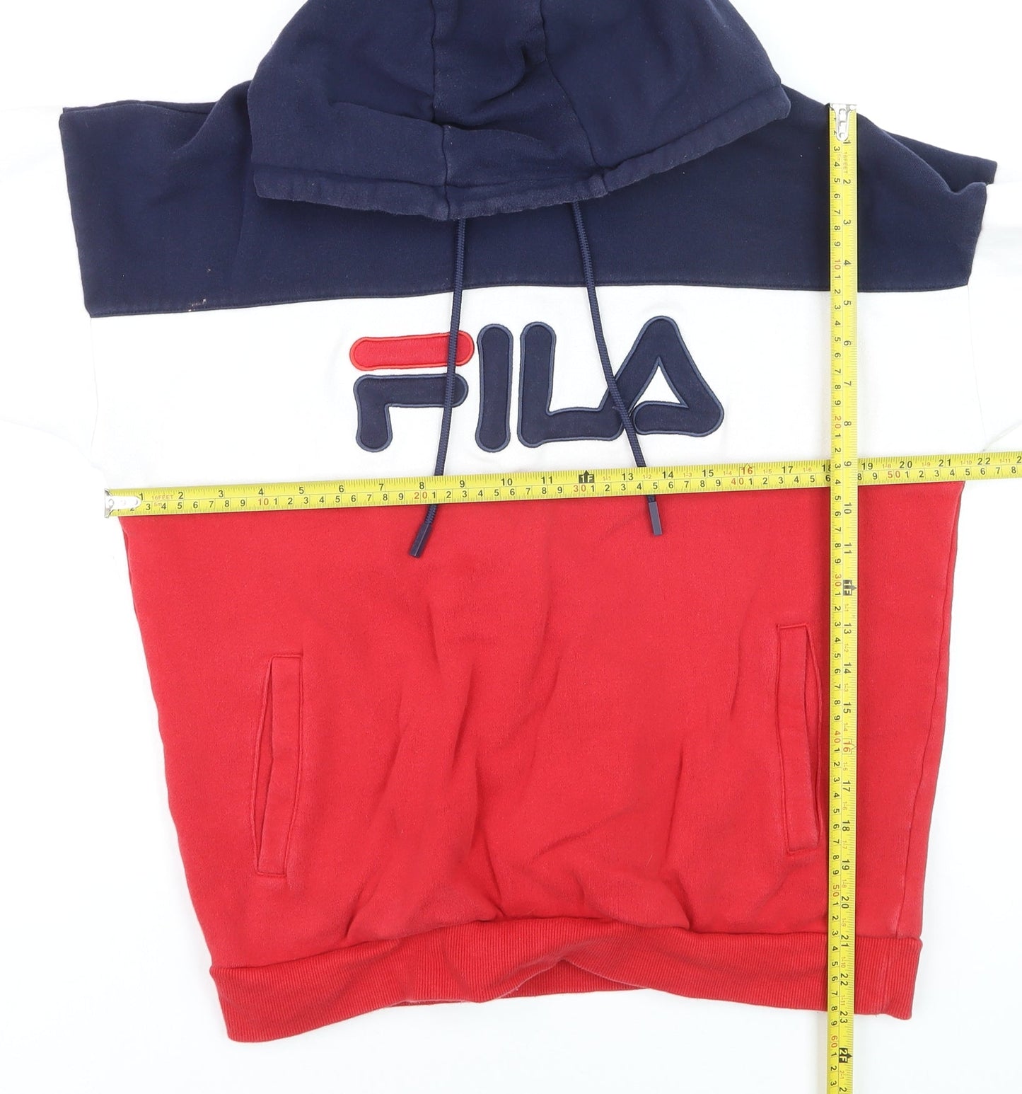 Fila Boys Multicoloured Hoodie M Red Navy White Pullover Cotton Blend