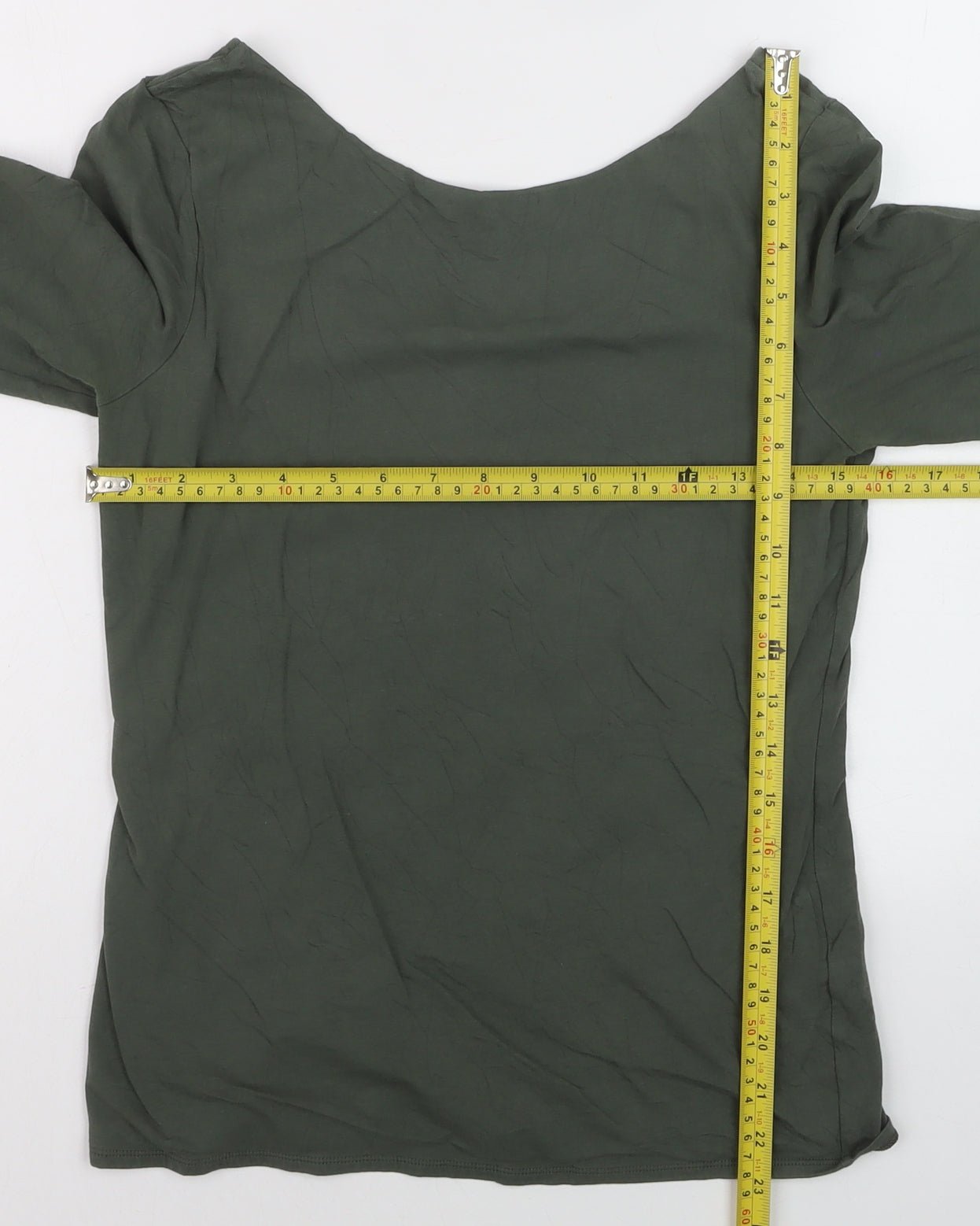 Jigsaw Women's Green 3/4 Sleeve Scoop Neck Cotton Top Size M