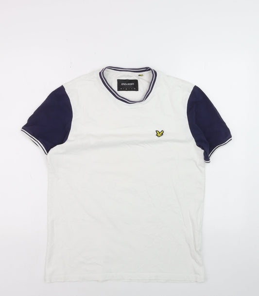 Lyle & Scott Men's White Navy Colourblock Cotton T-Shirt Size M
