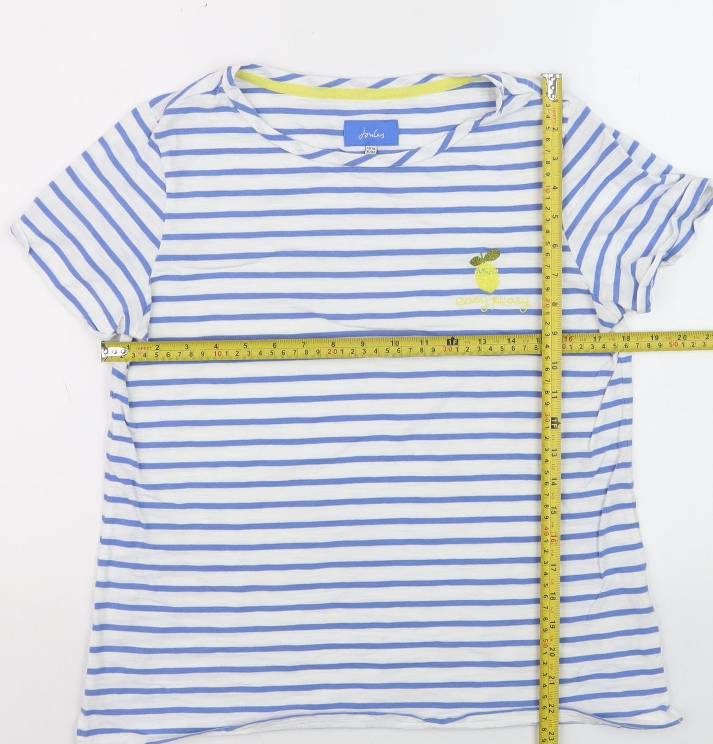 Joules Women's Blue Striped Embroidered Cotton T-Shirt UK 14