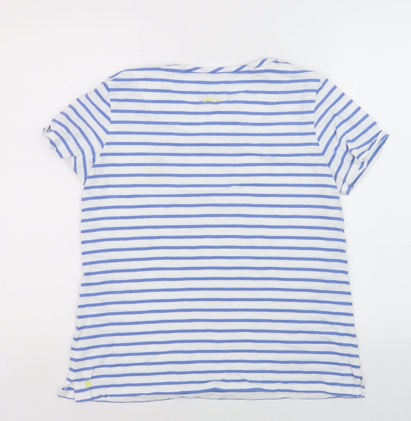 Joules Women's Blue Striped Embroidered Cotton T-Shirt UK 14