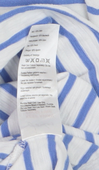 Joules Women's Blue Striped Embroidered Cotton T-Shirt UK 14