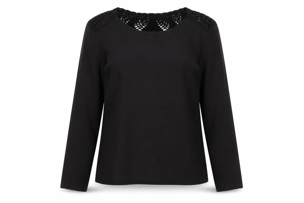 Marc O'Polo Women's Black Cotton Crochet Neck Long Sleeve Blouse XS