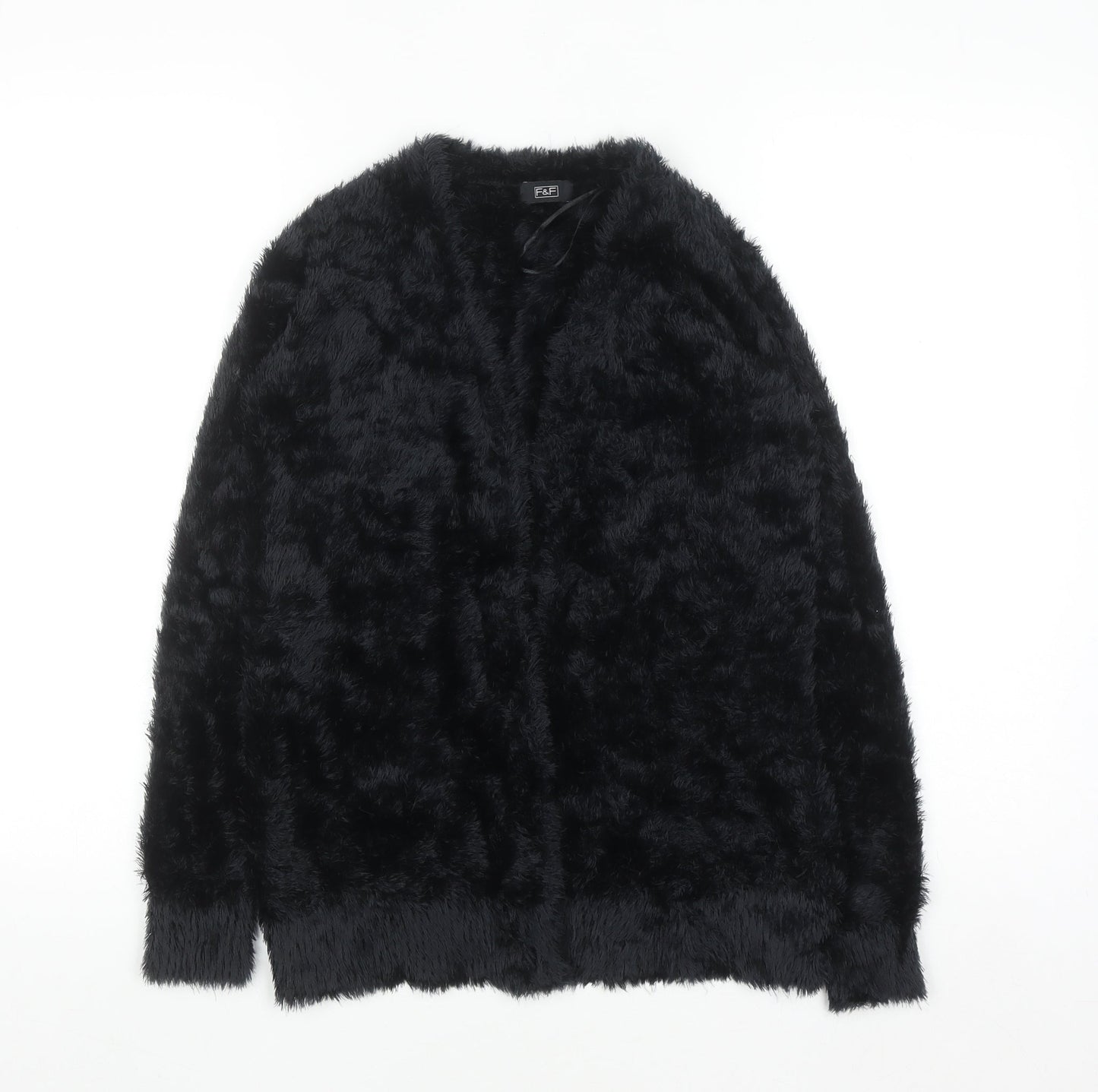 F&F Women’s Black Faux Fur Open Long Sleeve Cardigan Size 8