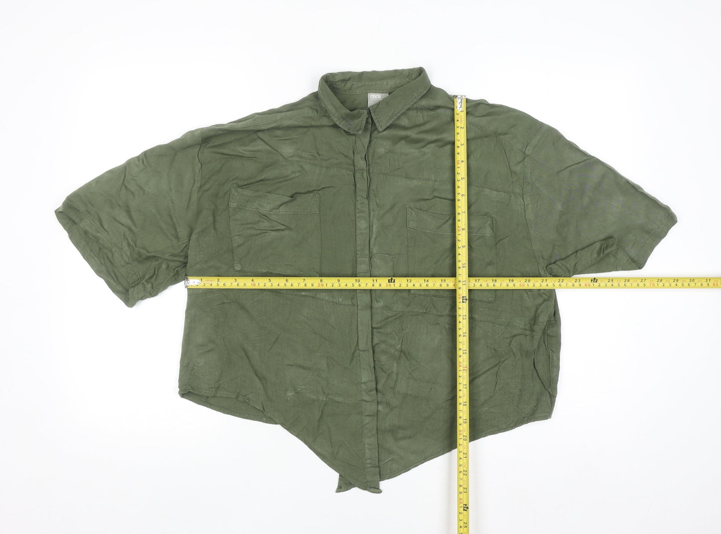 ASOS Women Green Size 10 Relaxed Collared Button-Up Shirt