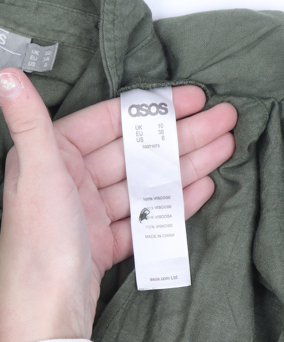 ASOS Women Green Size 10 Relaxed Collared Button-Up Shirt