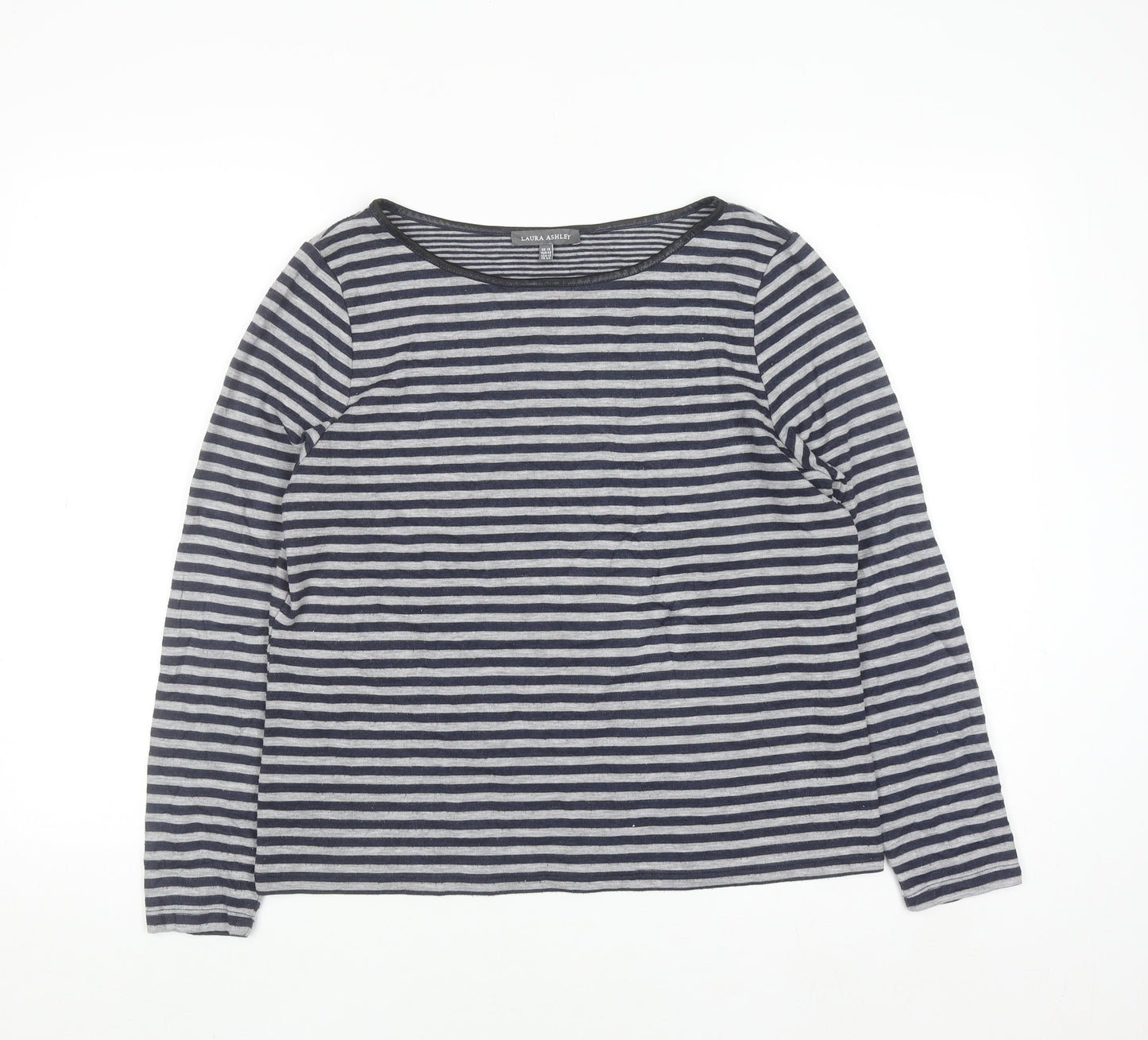 Laura Ashley Women's Blue Striped Boat Neck Long Sleeve Pullover Jumper Size 16