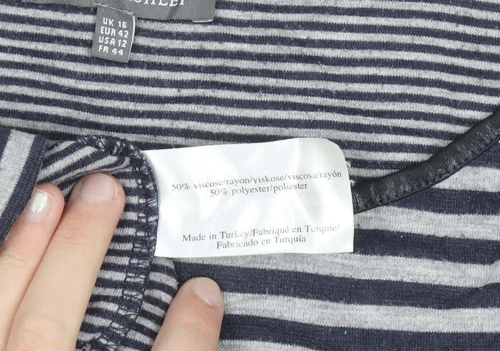 Laura Ashley Women's Blue Striped Boat Neck Long Sleeve Pullover Jumper Size 16