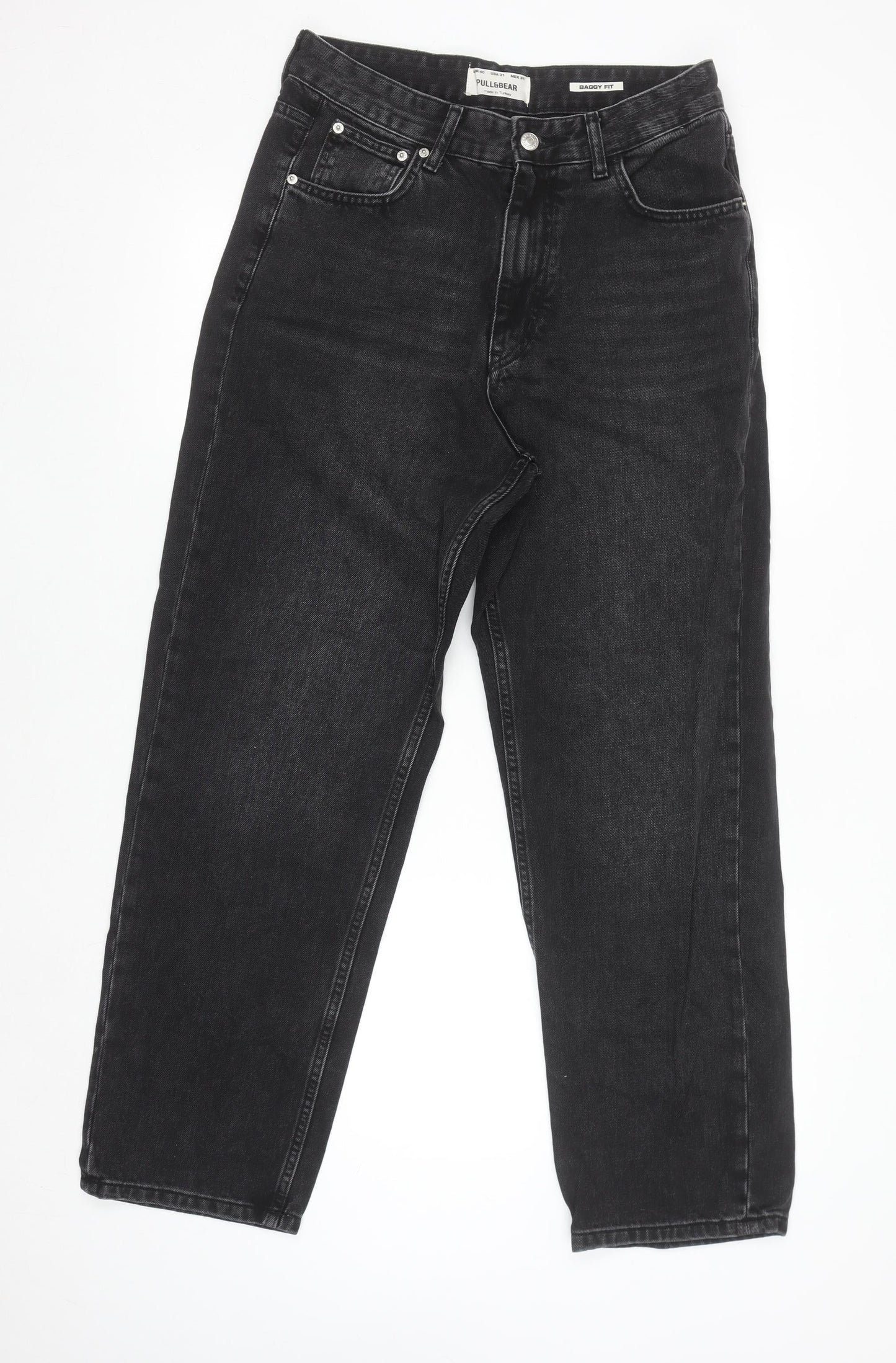 Pull&Bear Men's Black Baggy Fit Denim Jeans Size L 31in