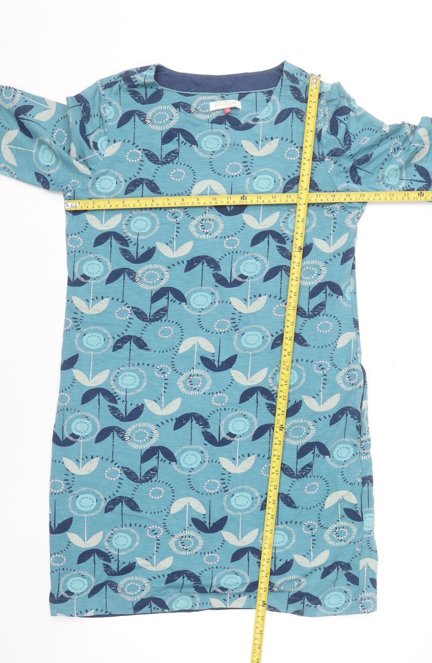 Brakeburn Women Blue Floral Cotton T-Shirt Dress Size 14