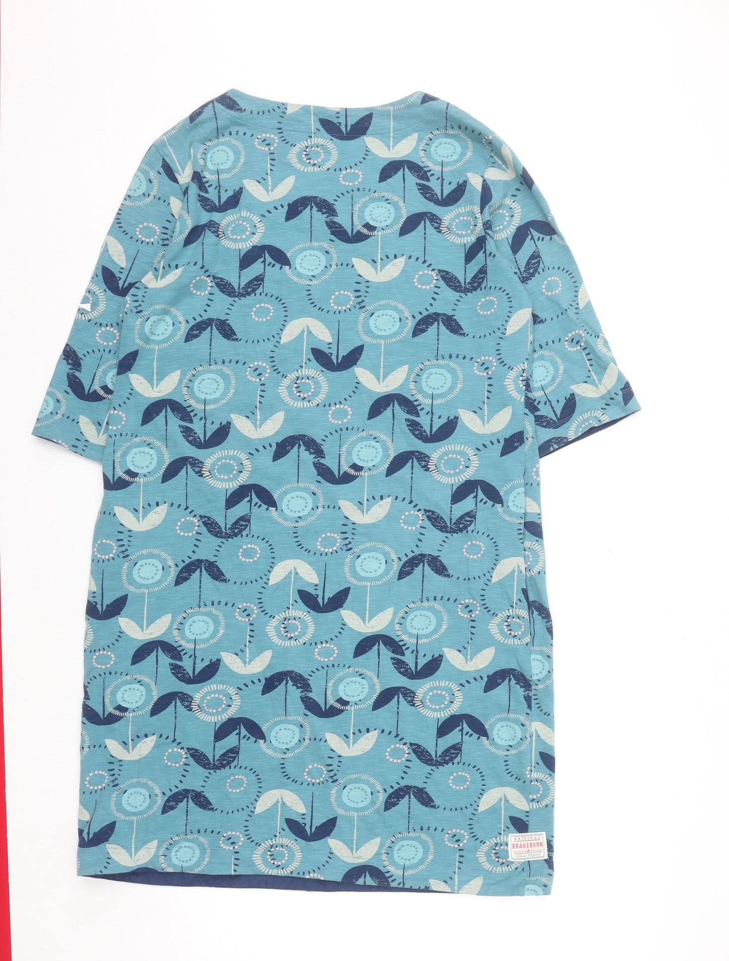 Brakeburn Women Blue Floral Cotton T-Shirt Dress Size 14