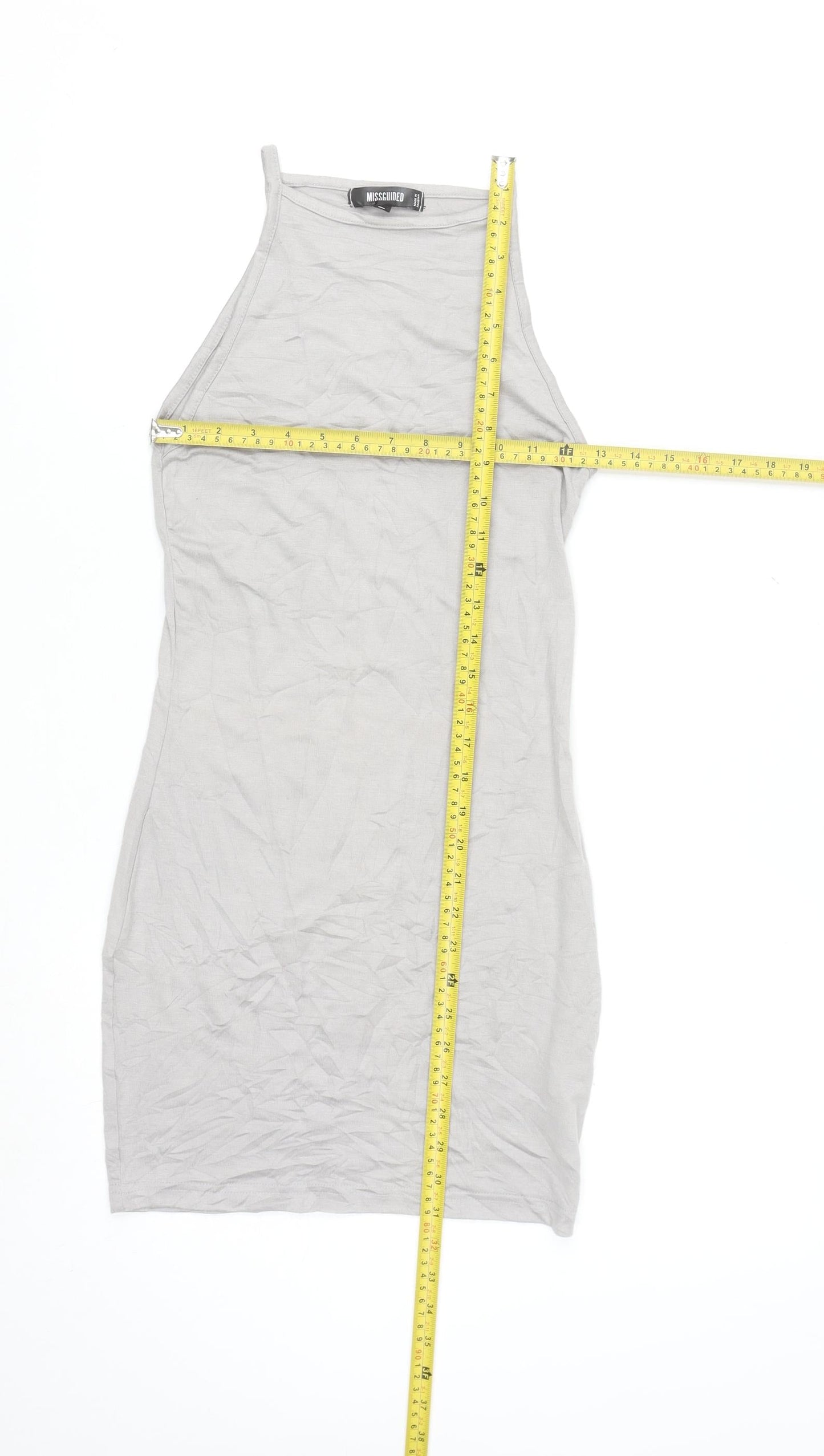 Missguided Women’s Grey Halter Neck Sleeveless Bodycon Mini Dress Size 8