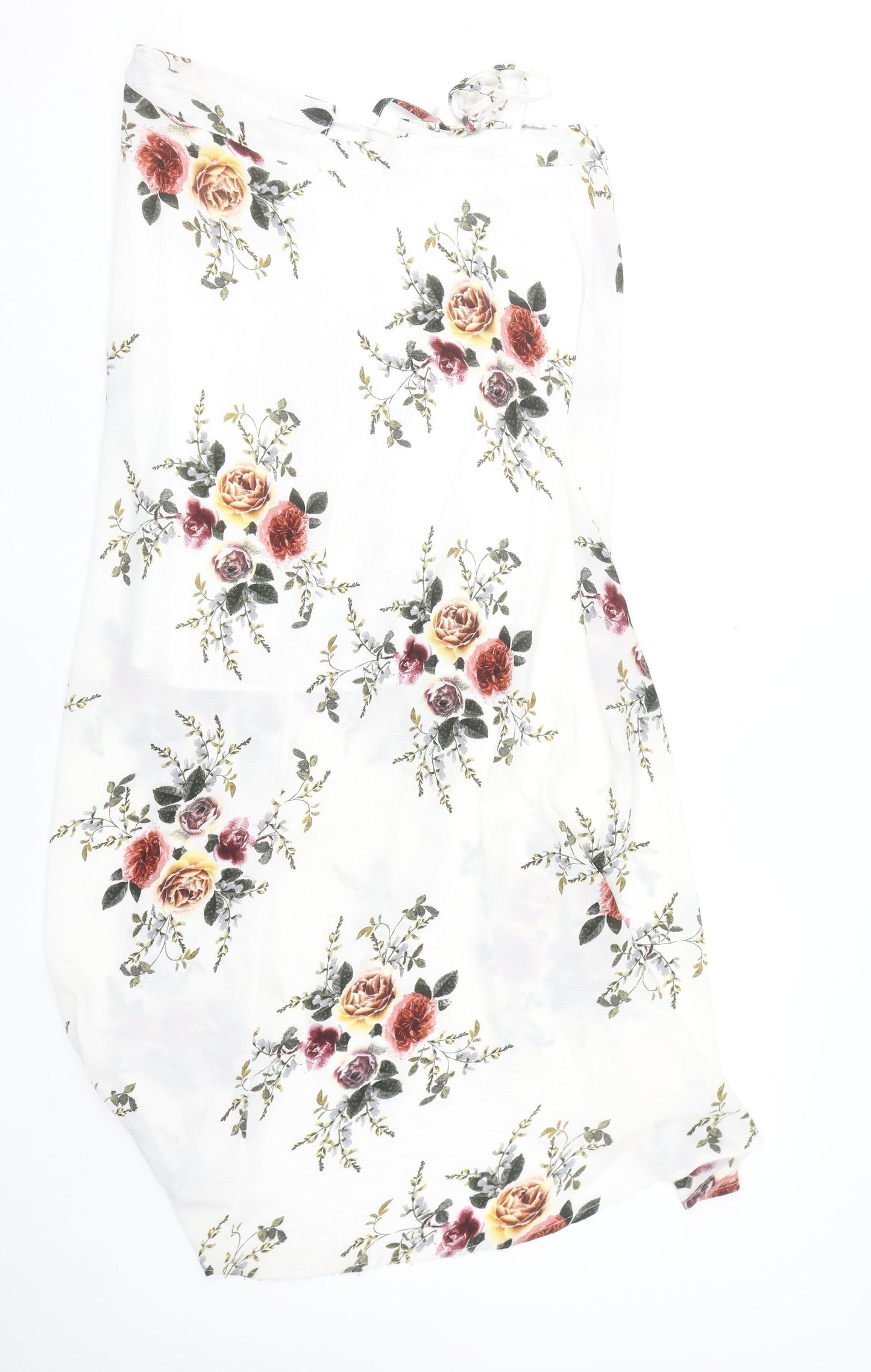 AEVERSE Women’s White Floral Wrap Midi Skirt Size S Lightweight