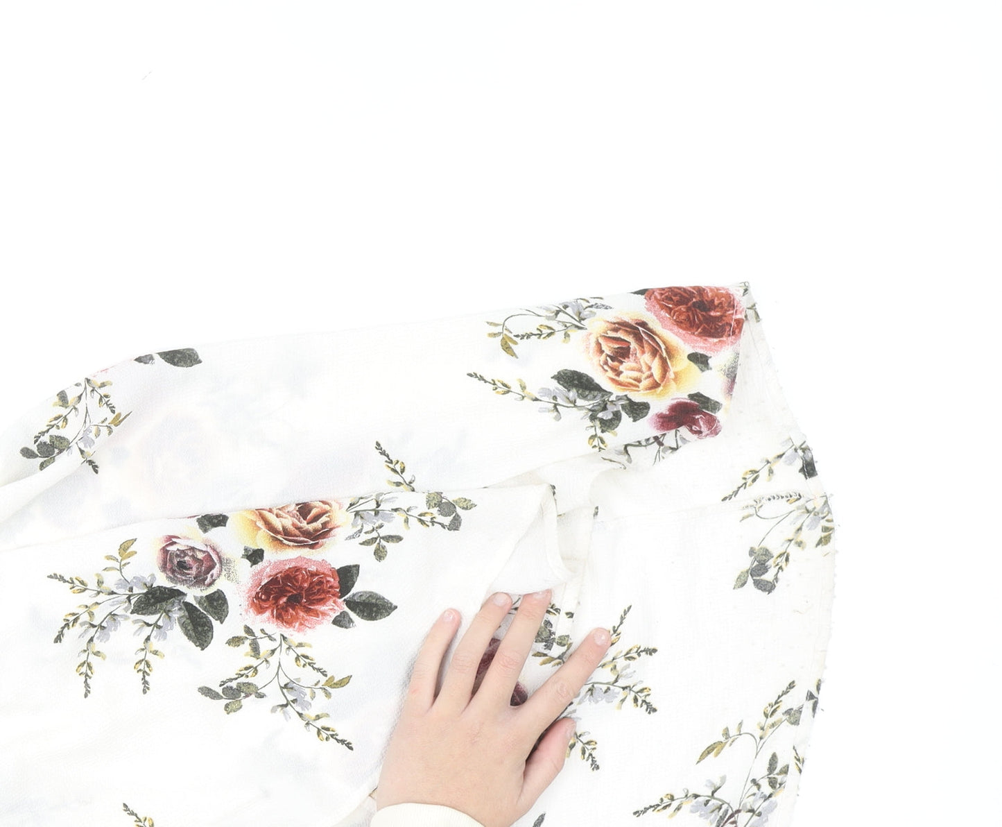 AEVERSE Women’s White Floral Wrap Midi Skirt Size S Lightweight