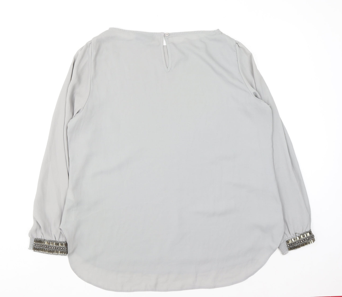 Wallis Women Grey Long Sleeve Beaded Blouse Size L