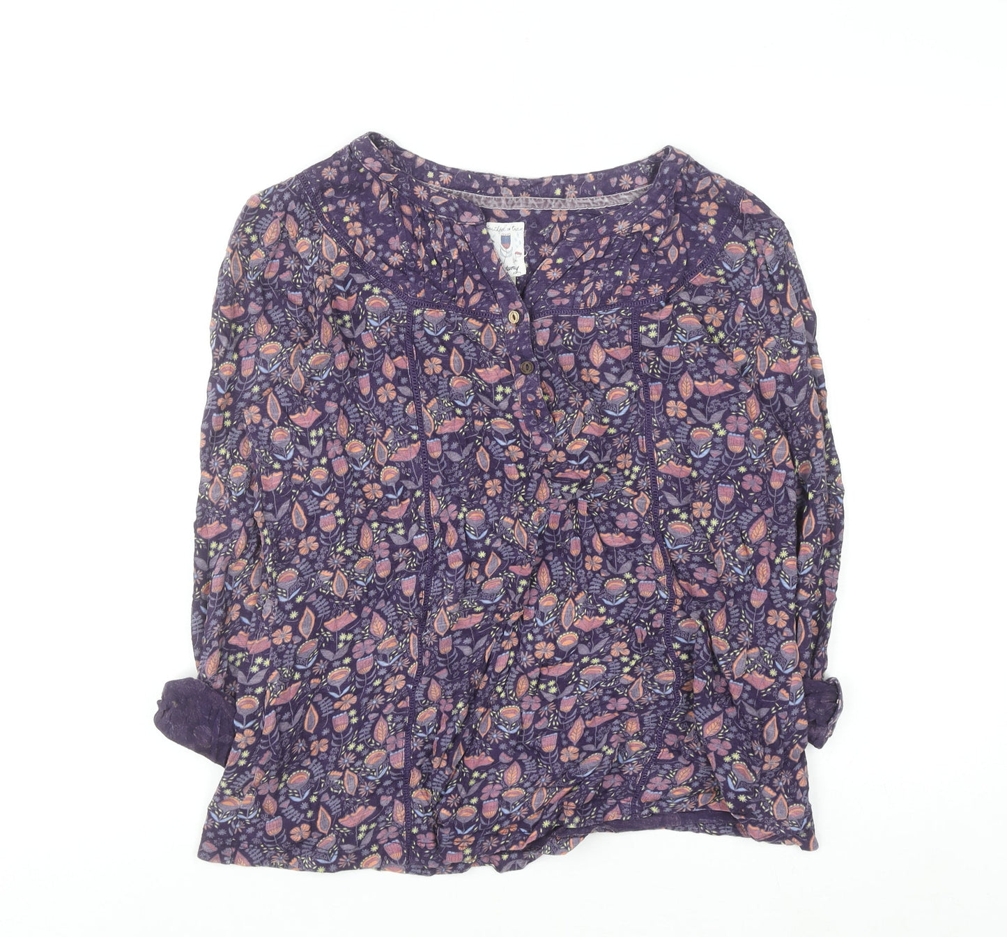 Mandarin Faithful & True Purple Floral Cotton Long Sleeve Blouse Women's Size 16
