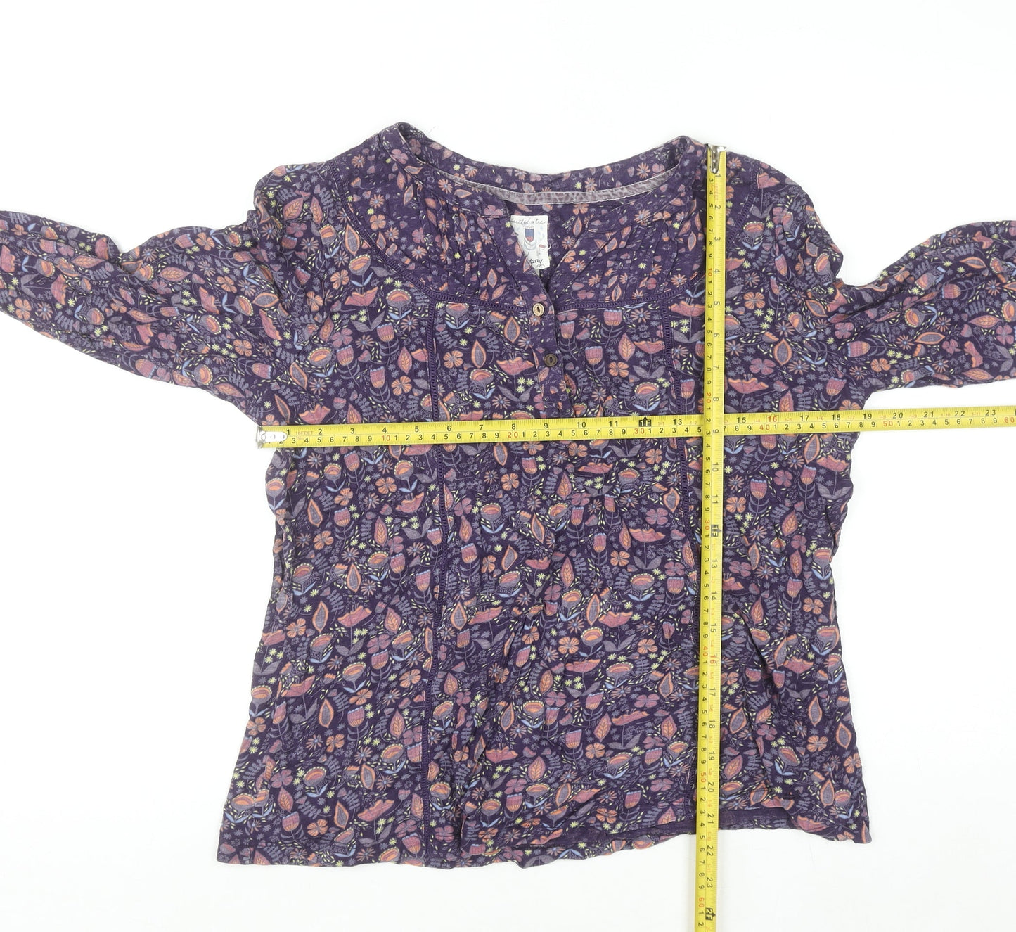 Mandarin Faithful & True Purple Floral Cotton Long Sleeve Blouse Women's Size 16