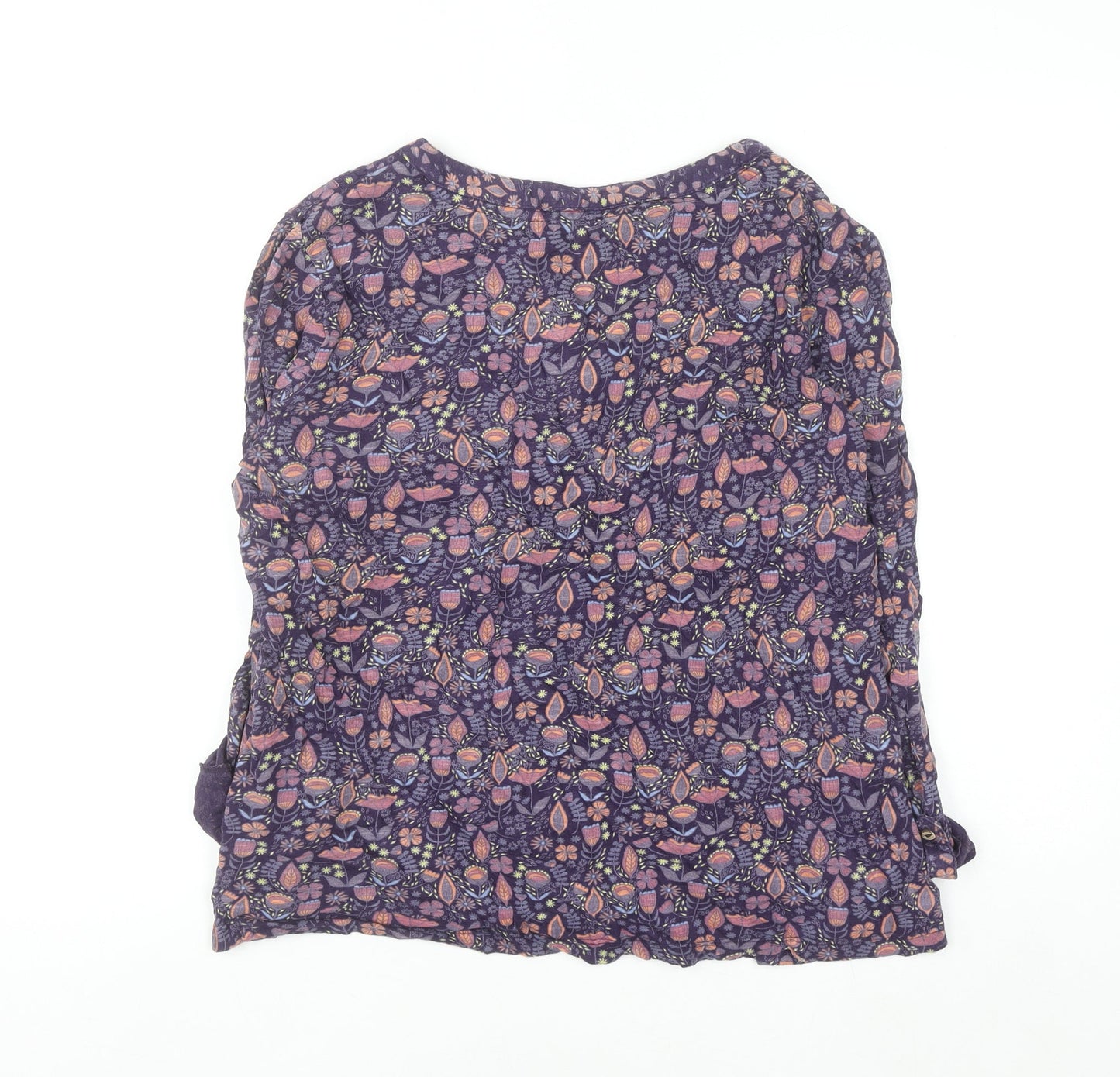 Mandarin Faithful & True Purple Floral Cotton Long Sleeve Blouse Women's Size 16